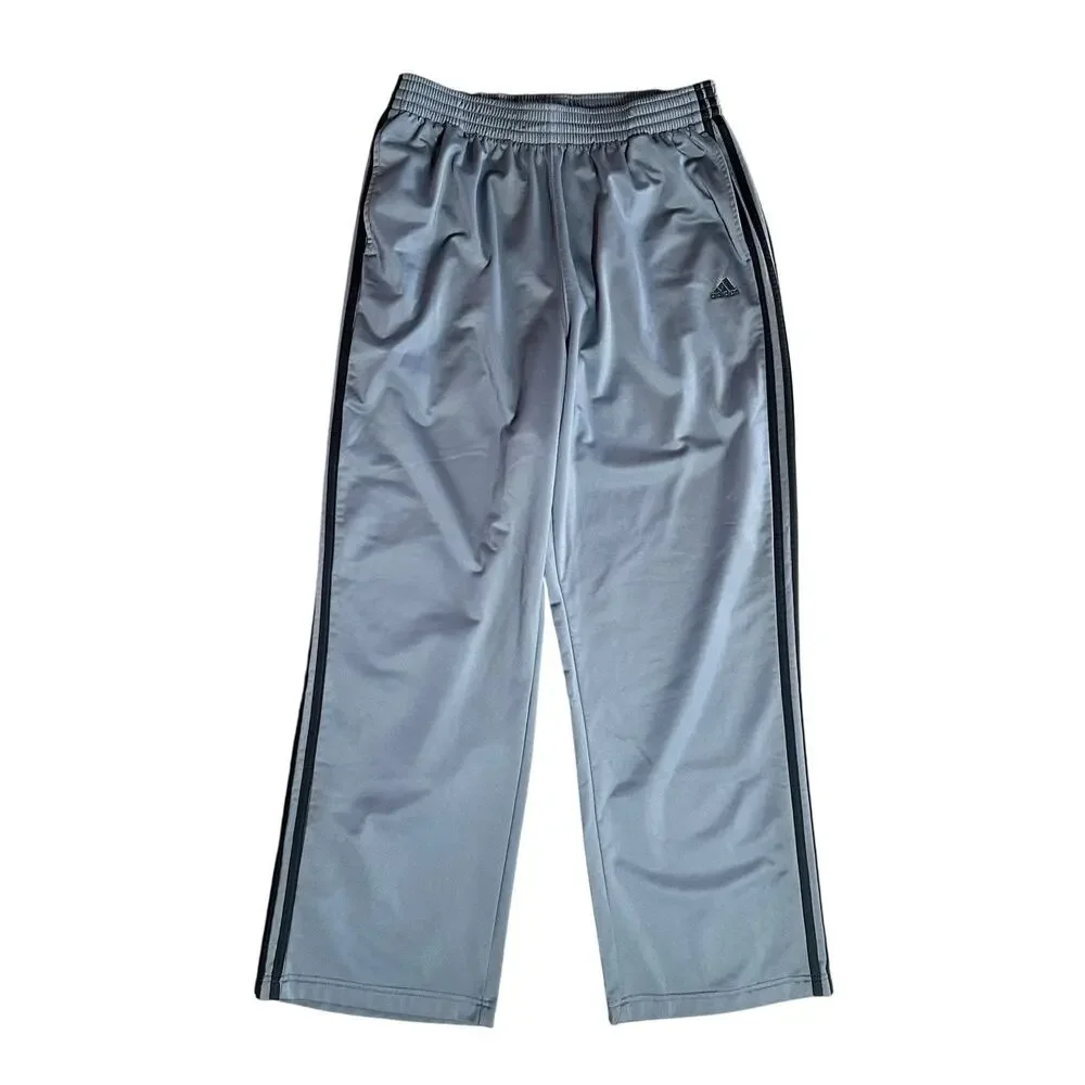 ADIDAS Mens XL Gray Black Essential 3‎ Stripe TRICOT Training Pants Y2K 2008